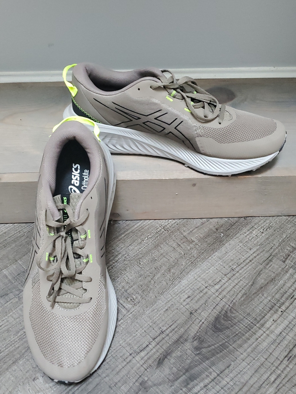 ASICS Ortholite Men's Athletic Sneakers in Taupe with Neon Yellow Accents